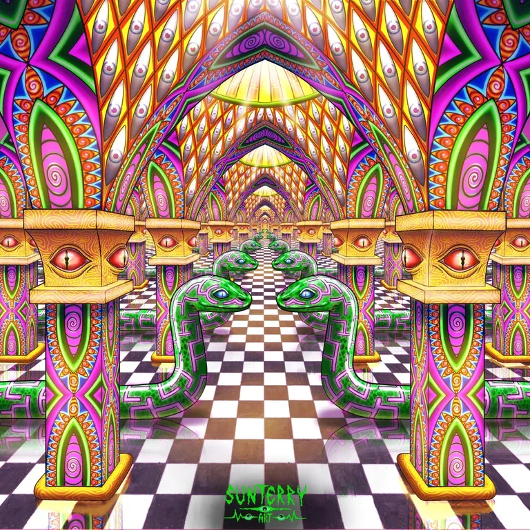 Psychedelic DMT art featuring snakes